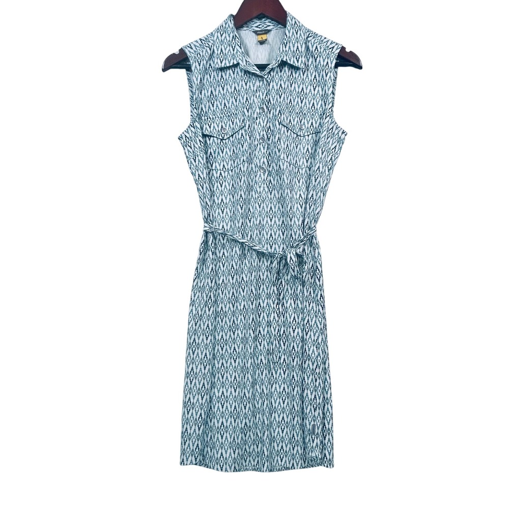 Eddie Bauer Midi Shirt Dress S Teal Geometric Tribal Sleeveless Athletic Outdoor - Picture 2 of 11